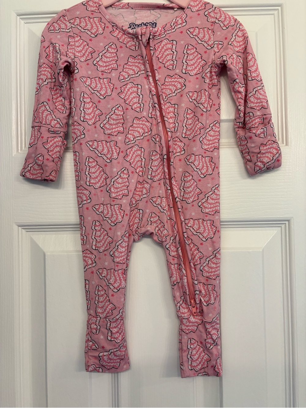 Posh Tot Pink Holiday Tree Zip Footed One-Piece Pajama - Bamboo